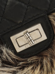 2009 2.55 Leather and Fur Combination Matelasse Stitch Tote Bag in Black