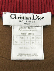 コットンラスタVネック半袖トップス ブラウン/マルチ