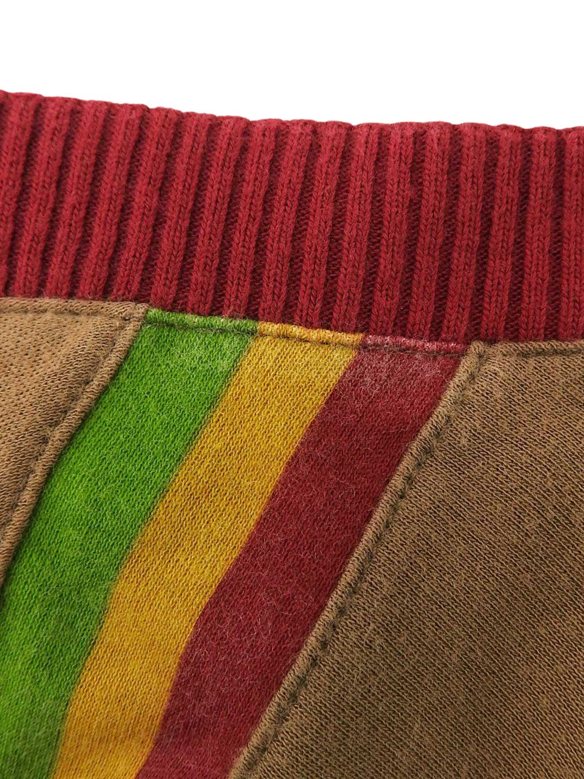 コットンラスタVネックハーフスリーブトップス　ブラウン/マルチ