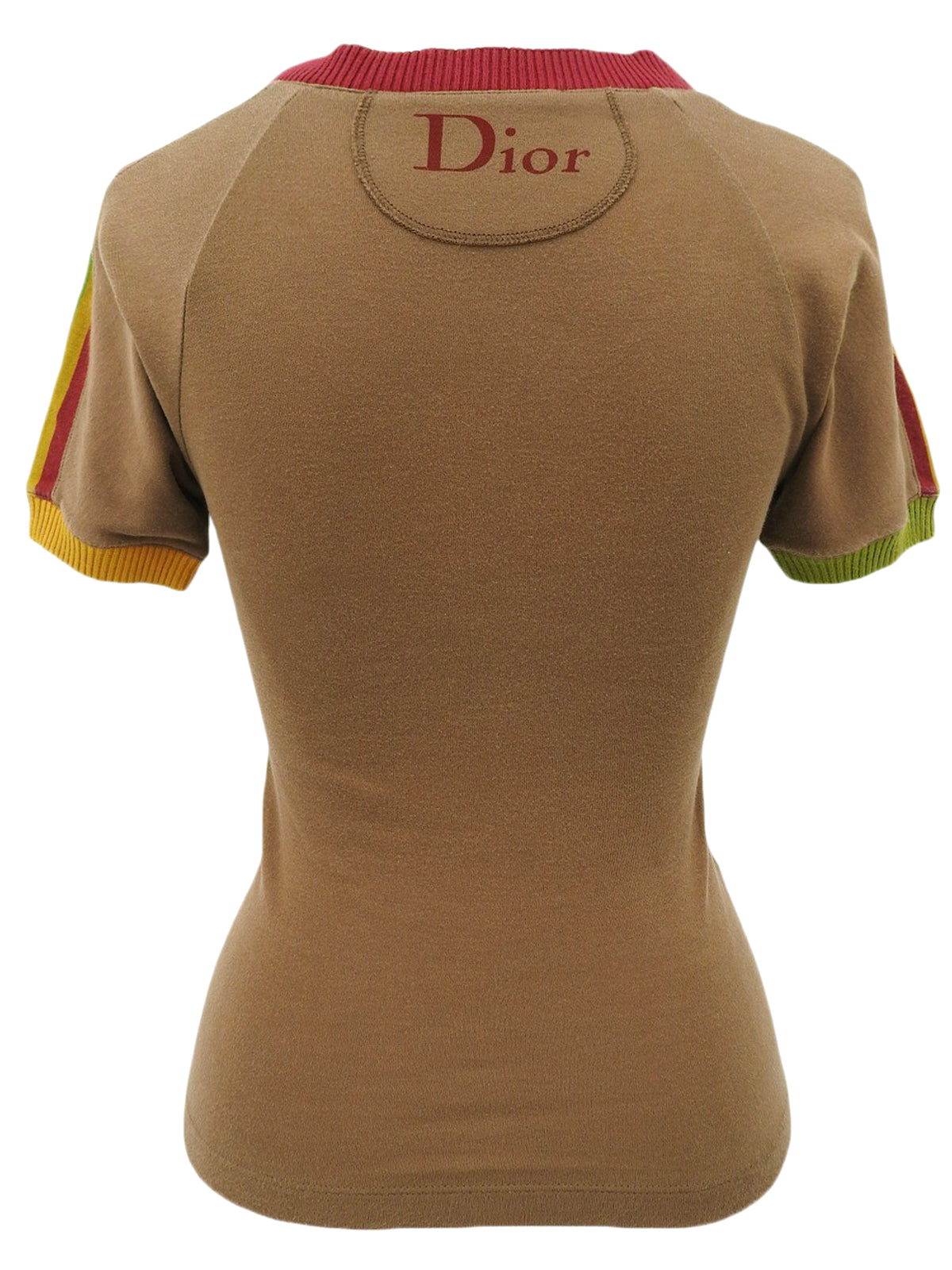 コットンラスタVネックハーフスリーブトップス　ブラウン/マルチ