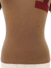 コットンラスタVネック半袖トップス ブラウン/マルチ