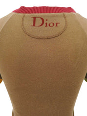 コットンラスタVネック半袖トップス ブラウン/マルチ