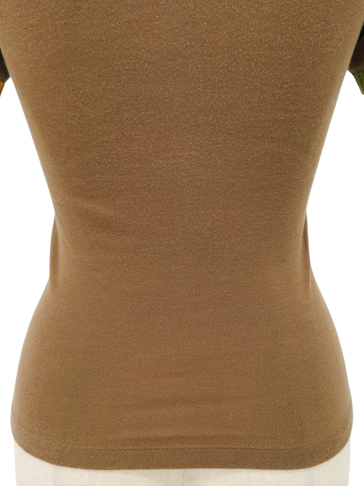 コットンラスタVネックハーフスリーブトップス　ブラウン/マルチ