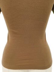 コットンラスタVネック半袖トップス ブラウン/マルチ