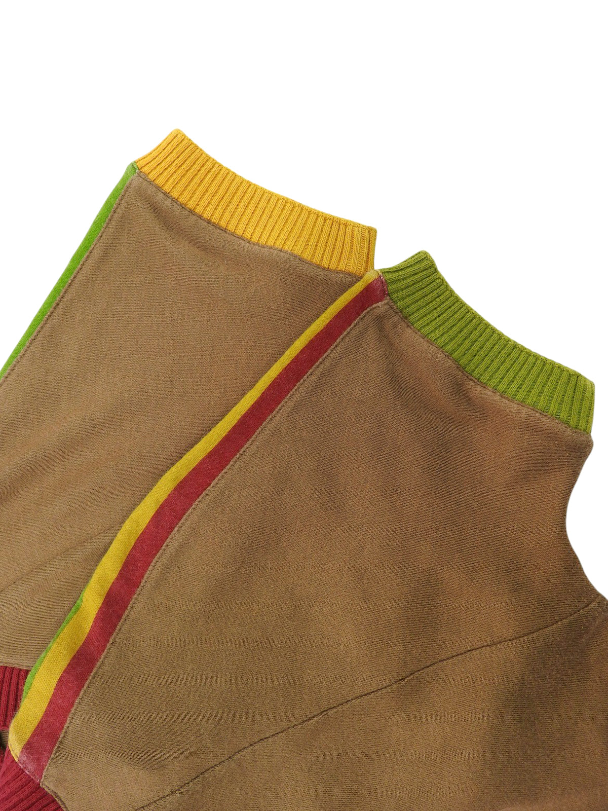 コットンラスタVネック半袖トップス ブラウン/マルチ