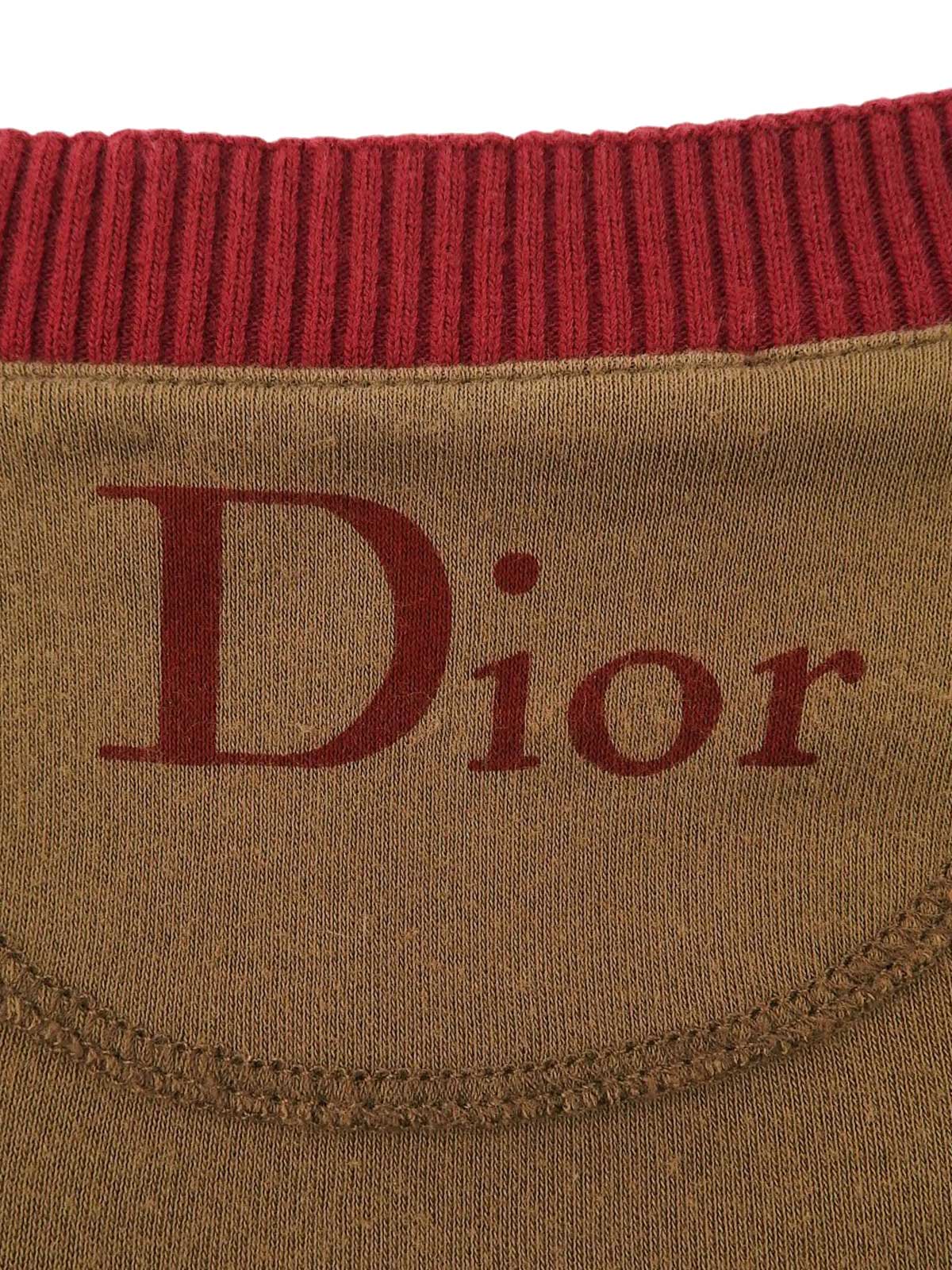 コットンラスタVネックハーフスリーブトップス　ブラウン/マルチ