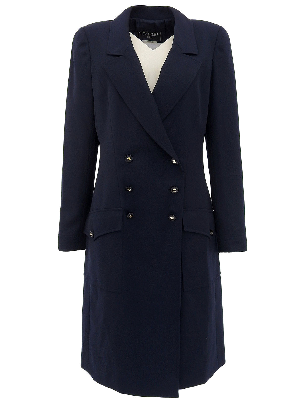 1997年製 ウール CCマークボタンダブルブレストロングコート ネイビー
