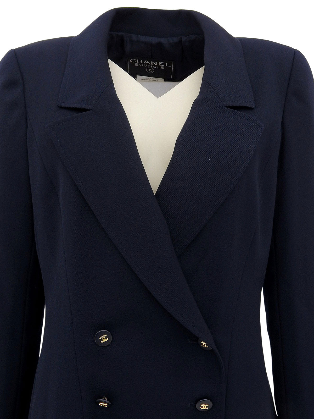 1997年製 ウール CCマークボタンダブルブレストロングコート ネイビー