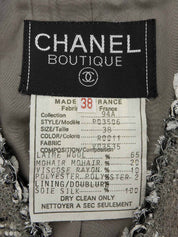 1994年製 ツイードCCマークボタンノーカラージャケット グレー/ホワイト/ブラック