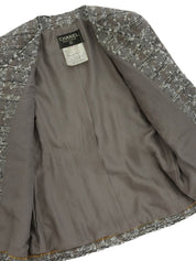 1994年製 ツイードCCマークボタンノーカラージャケット グレー/ホワイト/ブラック