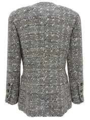 1994年製 ツイードCCマークボタンノーカラージャケット グレー/ホワイト/ブラック