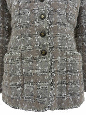 1994年製 ツイードCCマークボタンノーカラージャケット グレー/ホワイト/ブラック