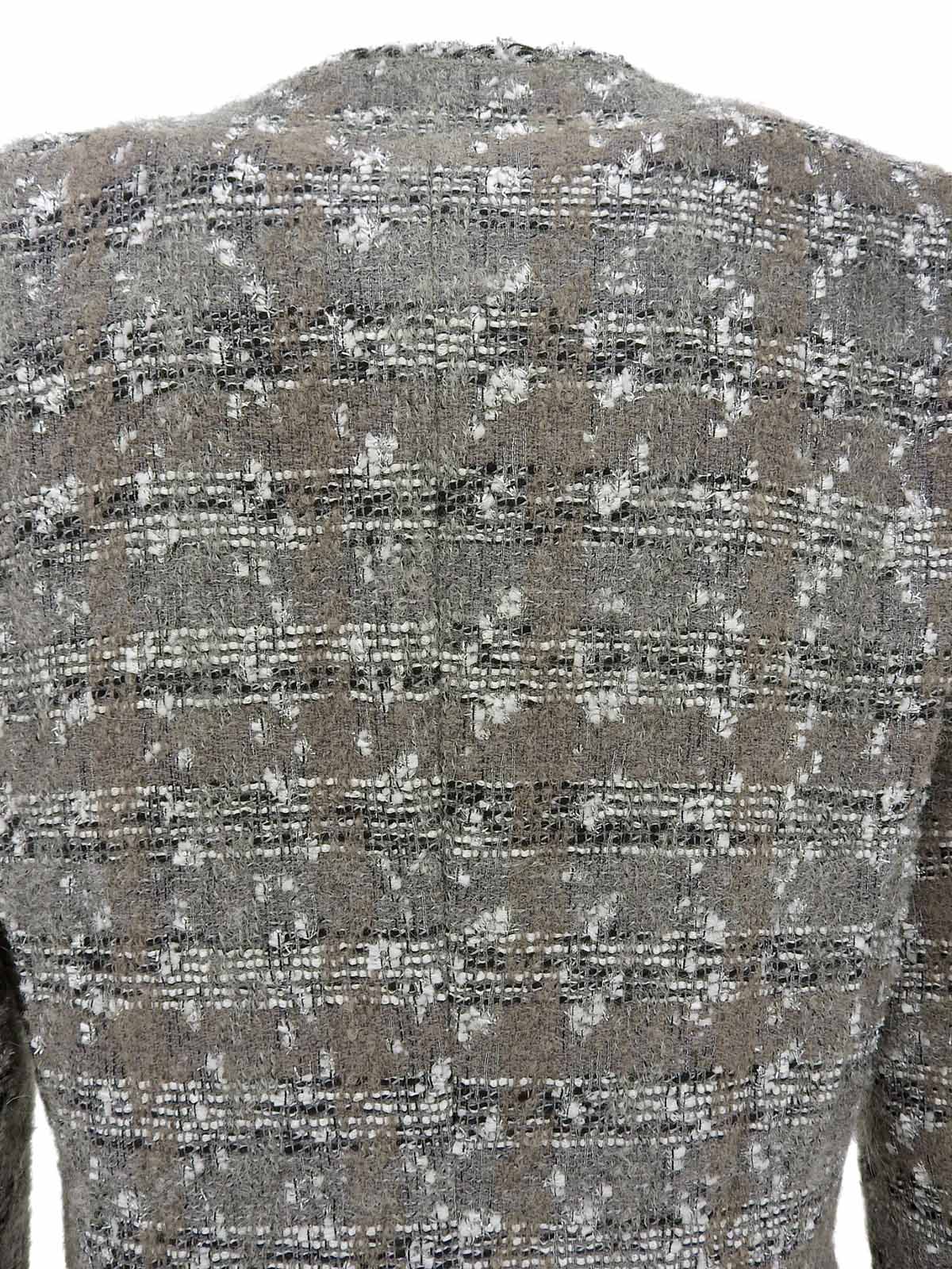 1994年製 ツイードCCマークボタンノーカラージャケット グレー/ホワイト/ブラック