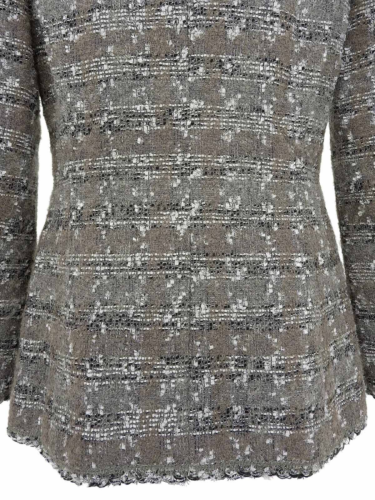 1994年製 ツイードCCマークボタンノーカラージャケット グレー/ホワイト/ブラック