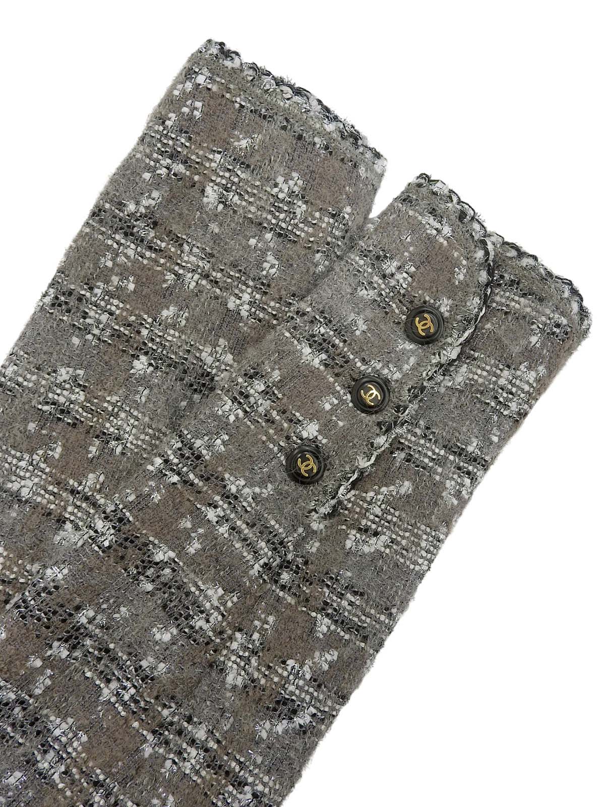 1994年製 ツイードCCマークボタンノーカラージャケット グレー/ホワイト/ブラック