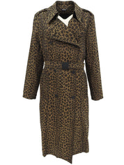 Leopard print trench coat in brown/black