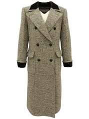 ヘリンボーンパターンロングコート　ベージュ／ブラウン