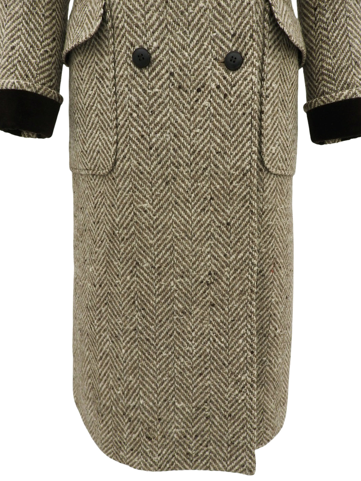 ヘリンボーンパターンロングコート　ベージュ／ブラウン