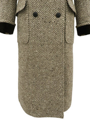 ヘリンボーンパターンロングコート　ベージュ／ブラウン