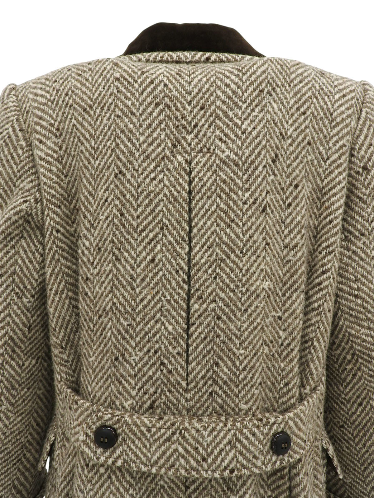 ヘリンボーンパターンロングコート　ベージュ／ブラウン