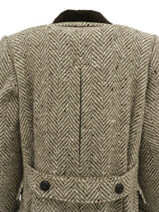 ヘリンボーンパターンロングコート　ベージュ／ブラウン