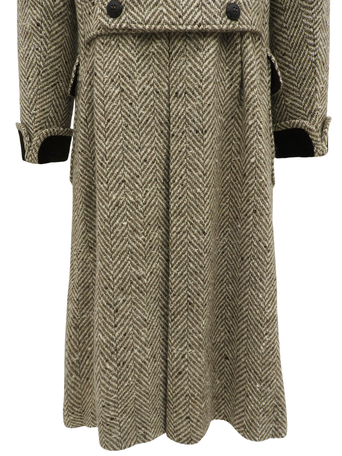 ヘリンボーンパターンロングコート　ベージュ／ブラウン