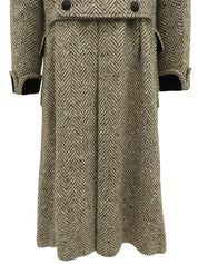 ヘリンボーンパターンロングコート　ベージュ／ブラウン