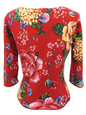 フラワーパターントップス レッド/マルチカラー