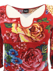 フラワーパターントップス レッド/マルチカラー