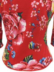 フラワーパターントップス レッド/マルチカラー