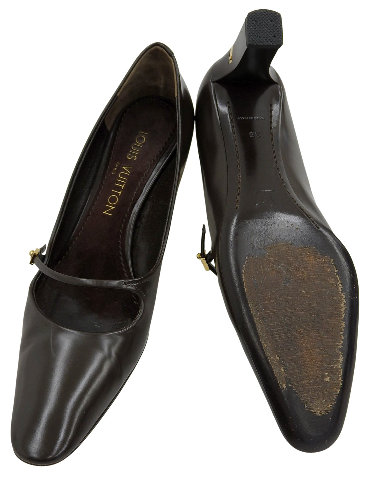 ストラップヒールロゴパンプス ダークブラウン