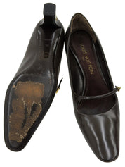 ストラップヒールロゴパンプス ダークブラウン