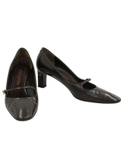 ストラップヒールロゴパンプス ダークブラウン