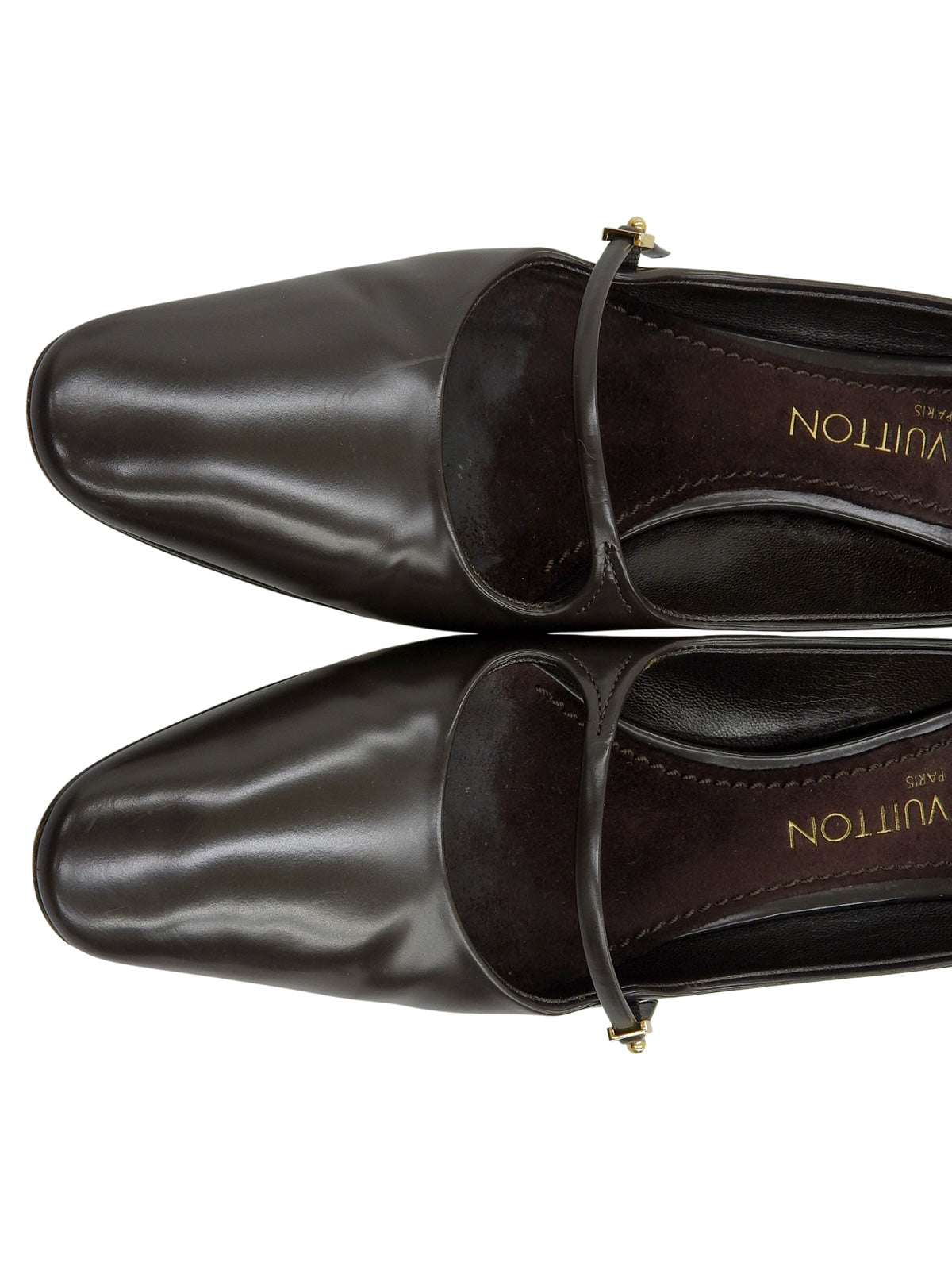 ストラップヒールロゴパンプス ダークブラウン