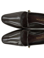 ストラップヒールロゴパンプス ダークブラウン