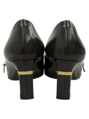 ストラップヒールロゴパンプス ダークブラウン