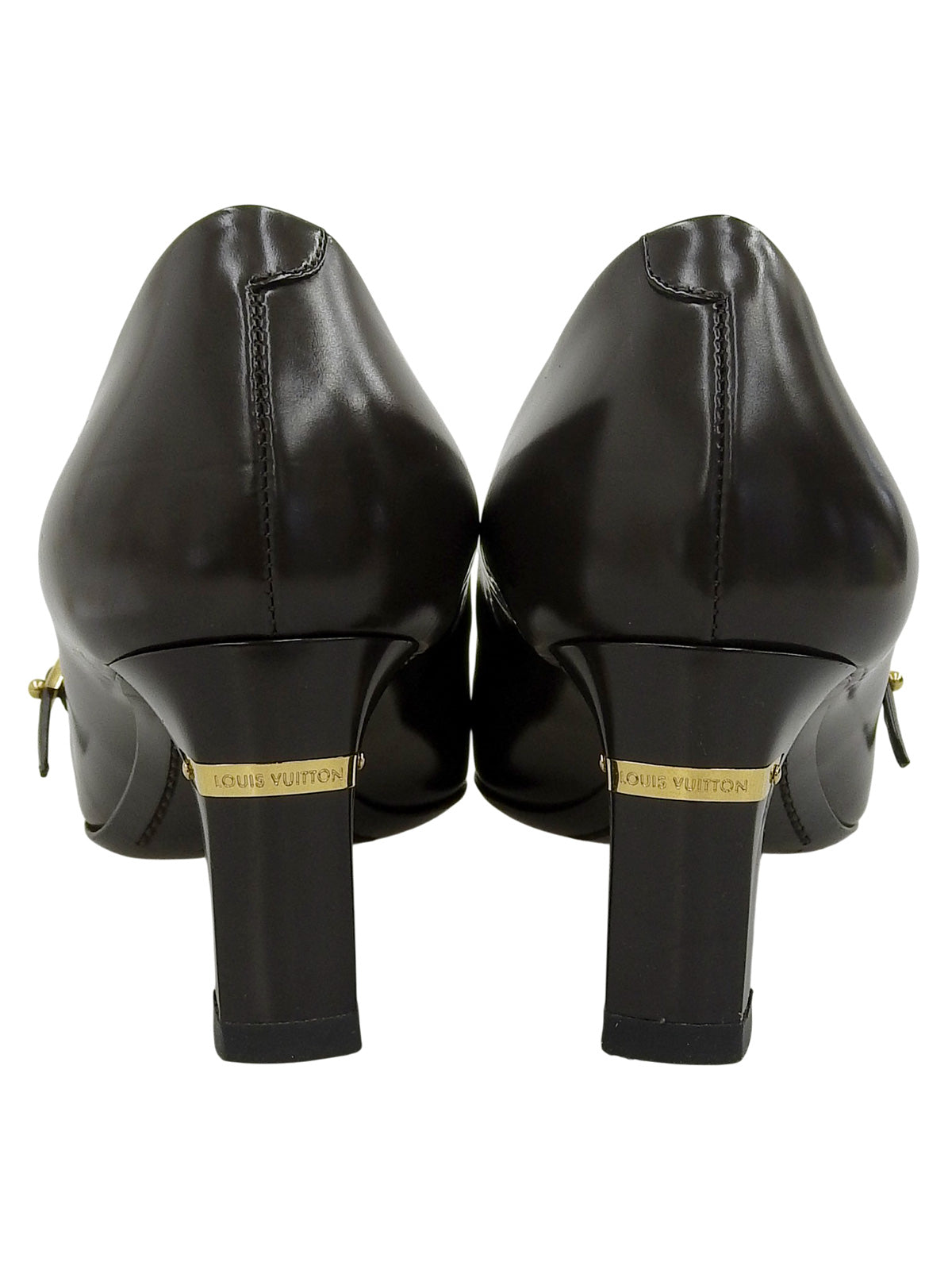 ストラップヒールロゴパンプス ダークブラウン