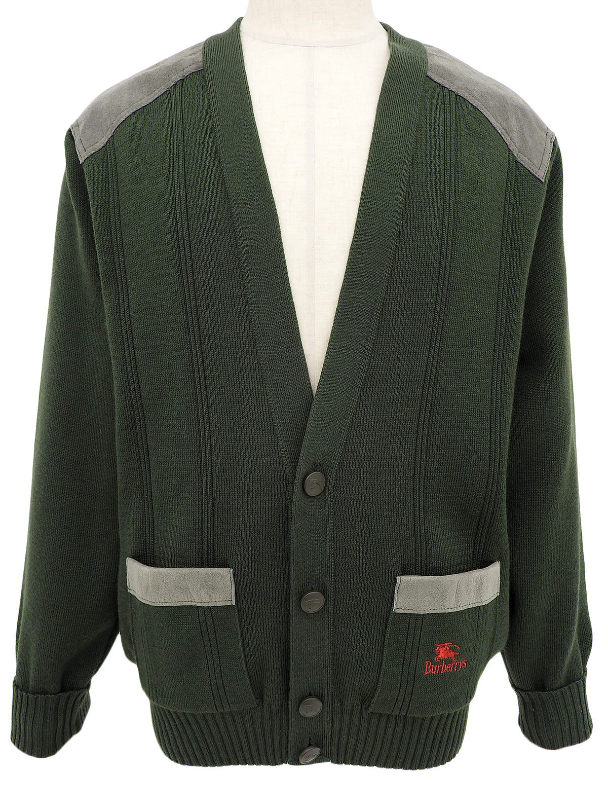 ウールロゴ刺繍カーディガン カーキ