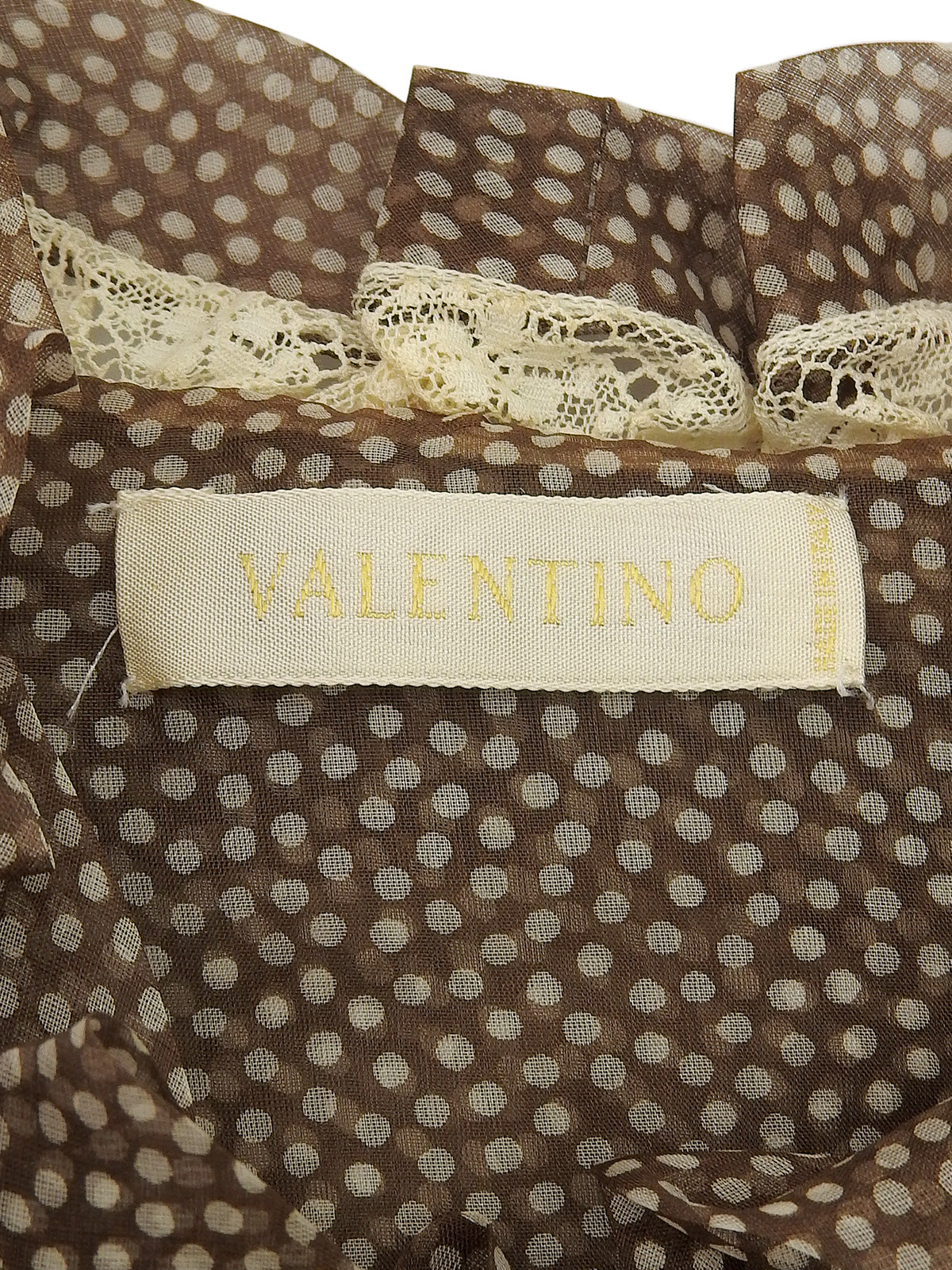 ドットパターンレース半袖トップス ブラウン