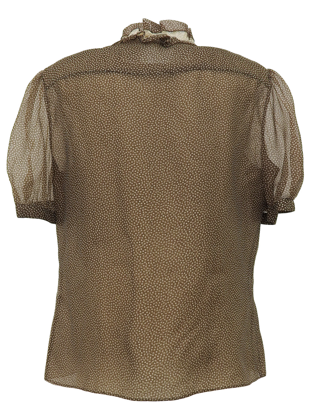 ドットパターンレース半袖トップス ブラウン