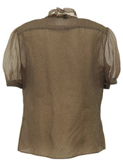 ドットパターンレース半袖トップス ブラウン