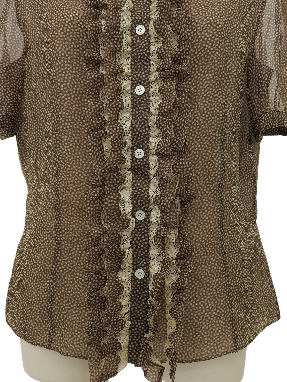 ドットパターンレース半袖トップス ブラウン