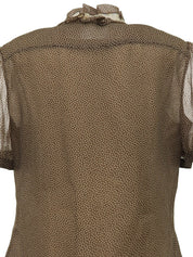 ドットパターンレース半袖トップス ブラウン