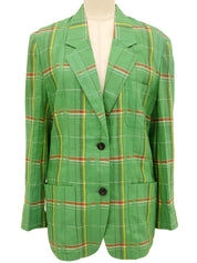 リネンチェックパターンジャケット グリーン