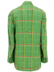 リネンチェックパターンジャケット グリーン