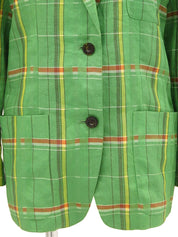 リネンチェックパターンジャケット グリーン
