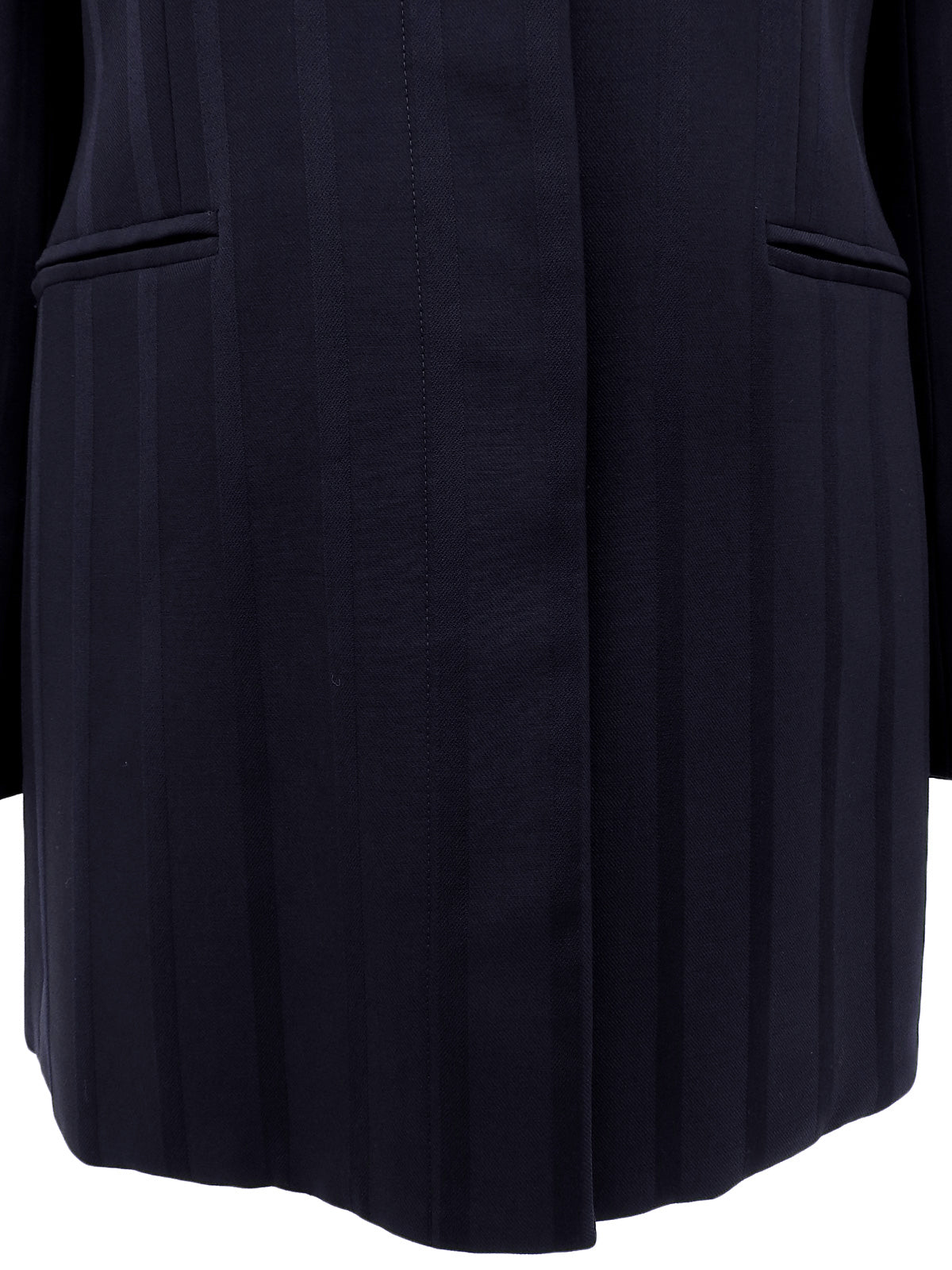 Navy Striped Pattern Design Logo Button Collarless Jacket