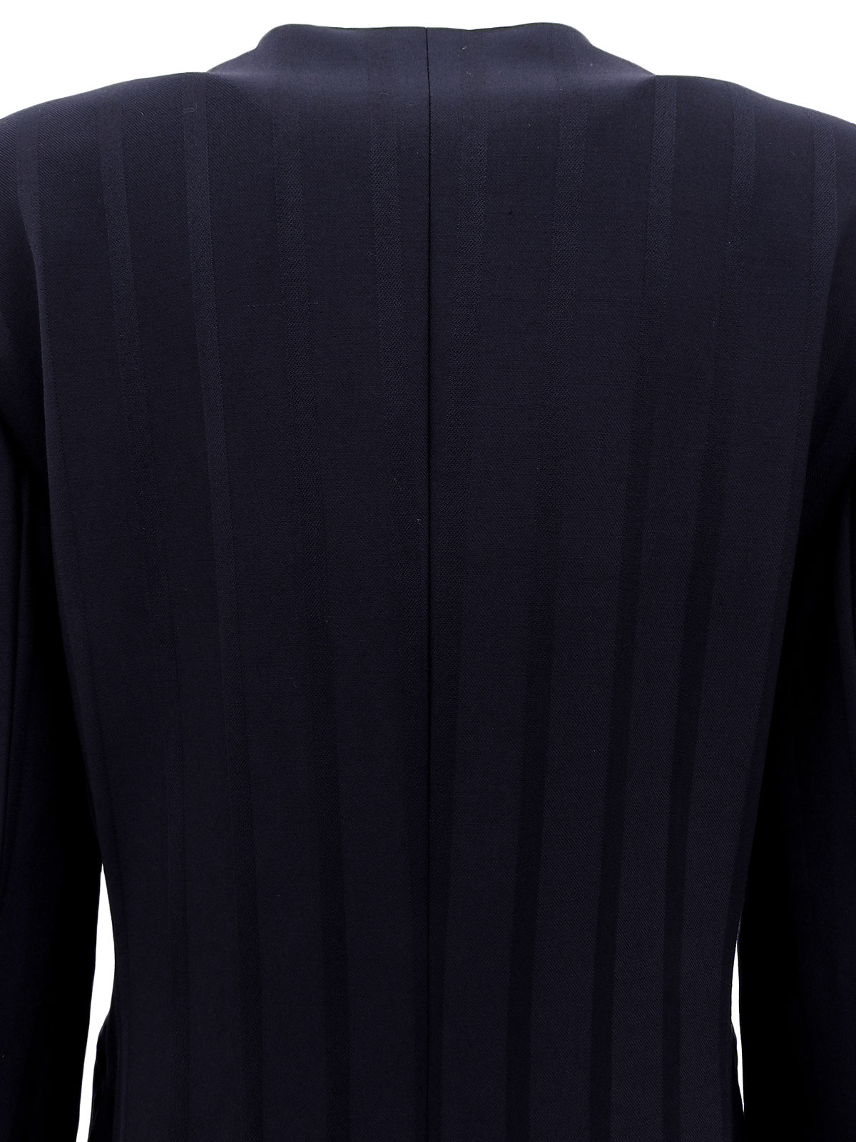 Navy Striped Pattern Design Logo Button Collarless Jacket