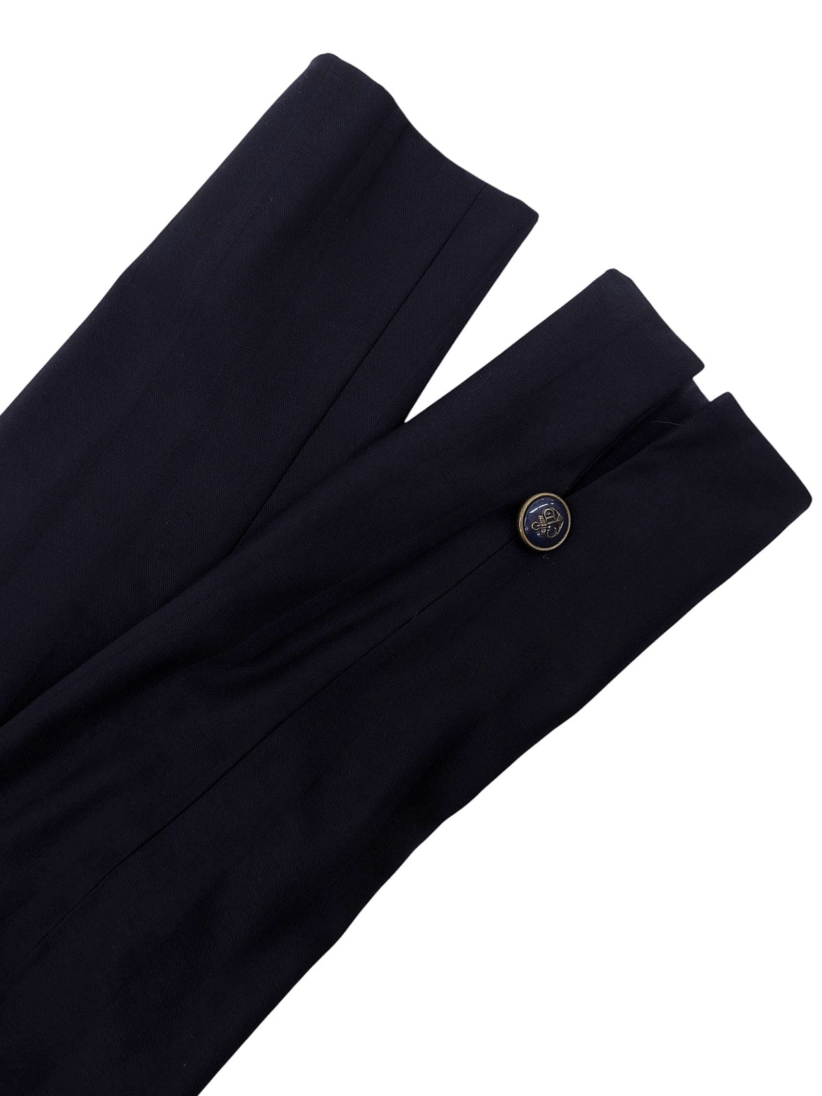 Navy Striped Pattern Design Logo Button Collarless Jacket