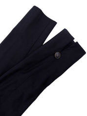 Navy Striped Pattern Design Logo Button Collarless Jacket